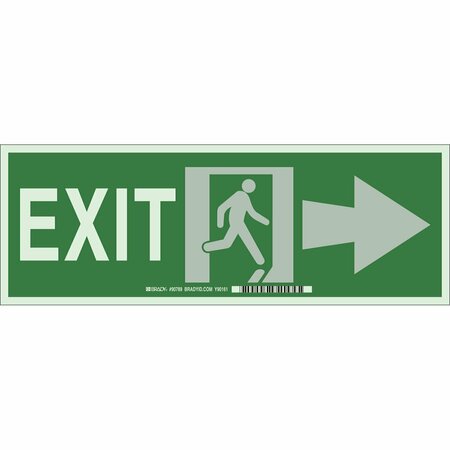 BRADY Exit Sign, 5X14", GRN/Glow, Exit, ENG 90789